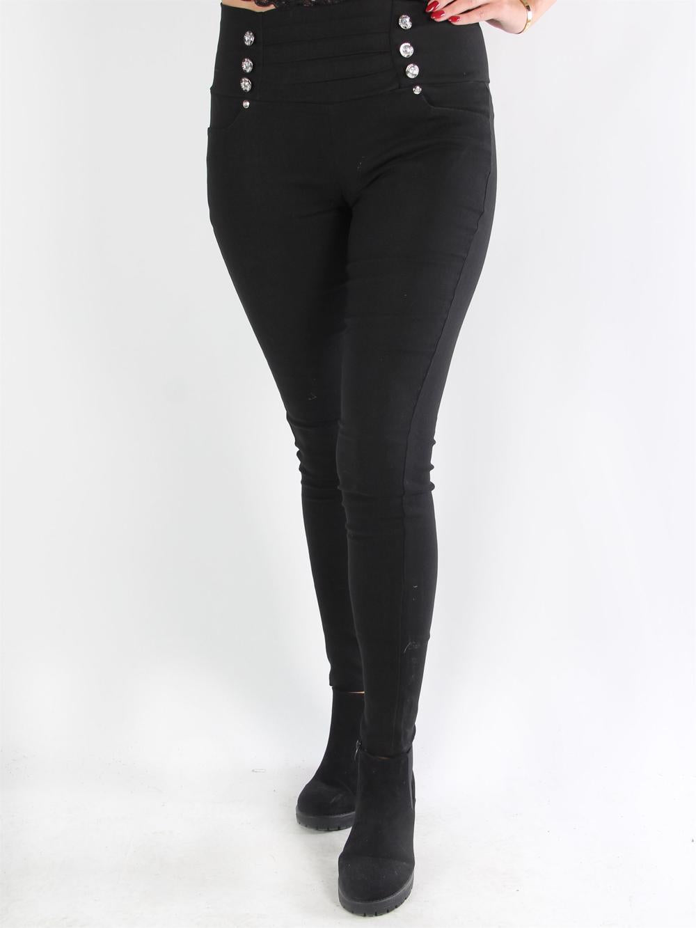 Rachel - Sorte jeggings med knapper